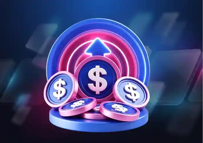 SkyCrown Casino payout growth icon featuring dollar coins with an upward arrow