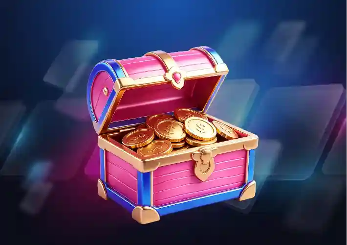 SkyCrown Casino treasure chest icon filled with gold coins and dollar symbols