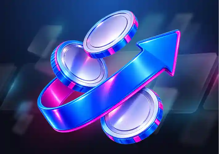 SkyCrown Casino payout growth icon featuring coins and an upward arrow